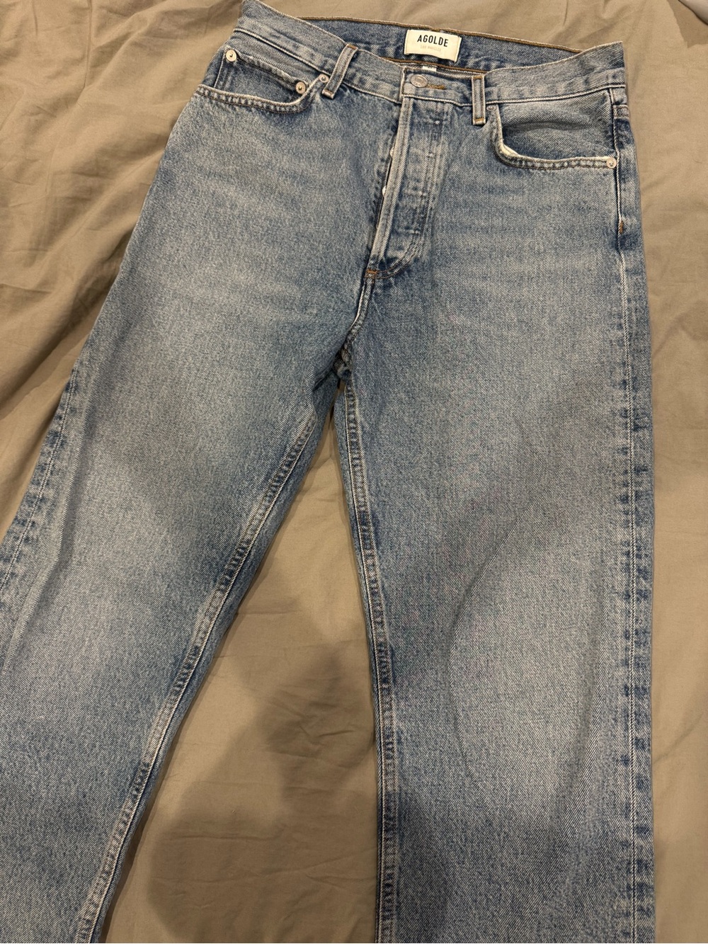 Agolde Straight Leg High-Rise Jeans in Medium Blue Wash - Picture 3 of 6